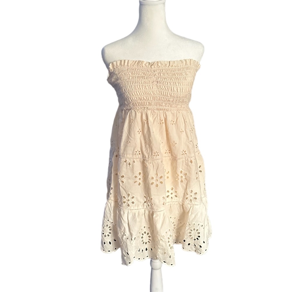Cream strapless eyelet dress